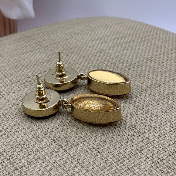Chico's Modern Animal Print Black Gold Tone Dangle Stud Earrings - Picture 3 of 6